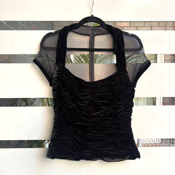 Tadashi Collection Black Velvet Semi-Sheer Formal Bustier Top Size XS - Picture 4 of 10